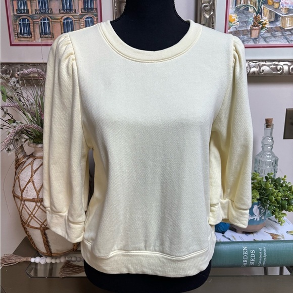 INC BUTTERY YELLOW PUFF SLEEVE 3/4 LENGTH RIB KNIT CASUAL TOP SIZE XL - Picture 7 of 7